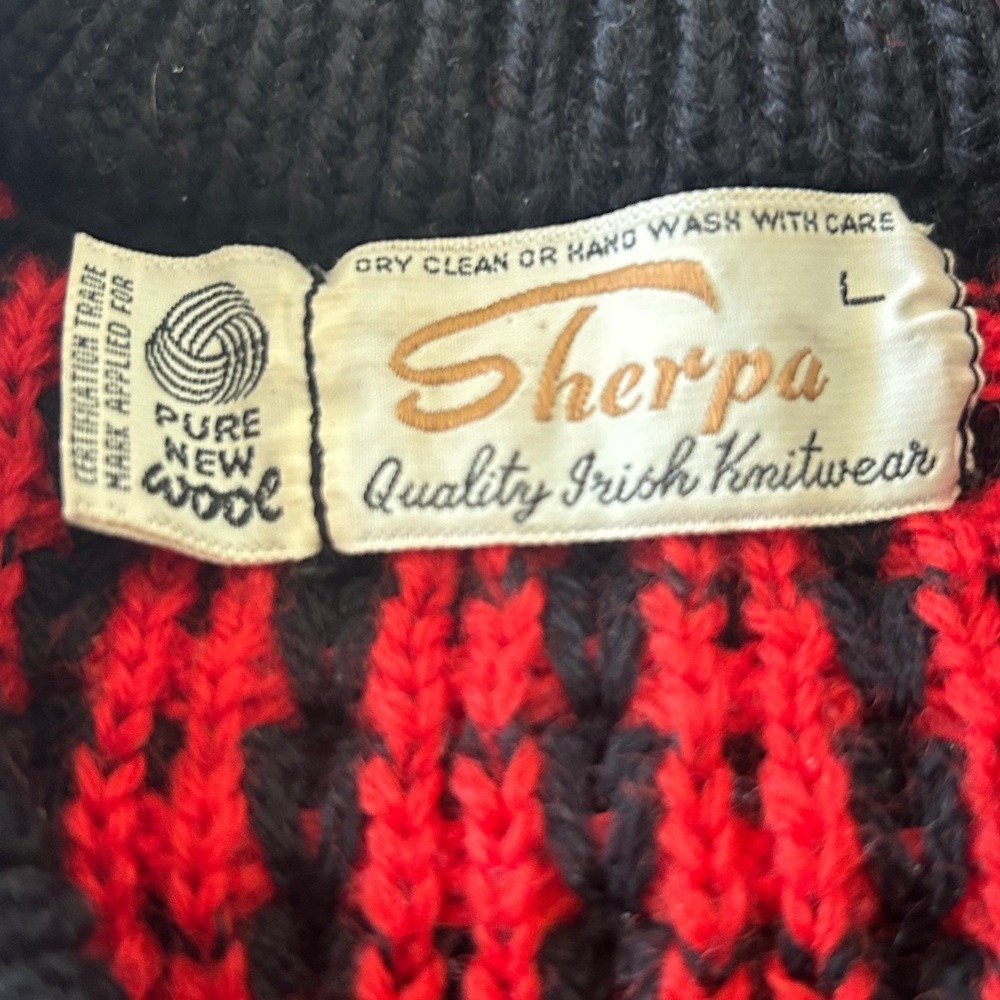 Vintage 80s Sherpa Irish Knitwear Sweater Large Black Wool Waffle Knit Fisherman